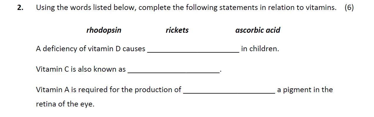 Using-the-words-listed-below,-complete-the-following-statements-in-relation-to-vitamins-Leaving Cert Home Economics-Question 2-2019.png