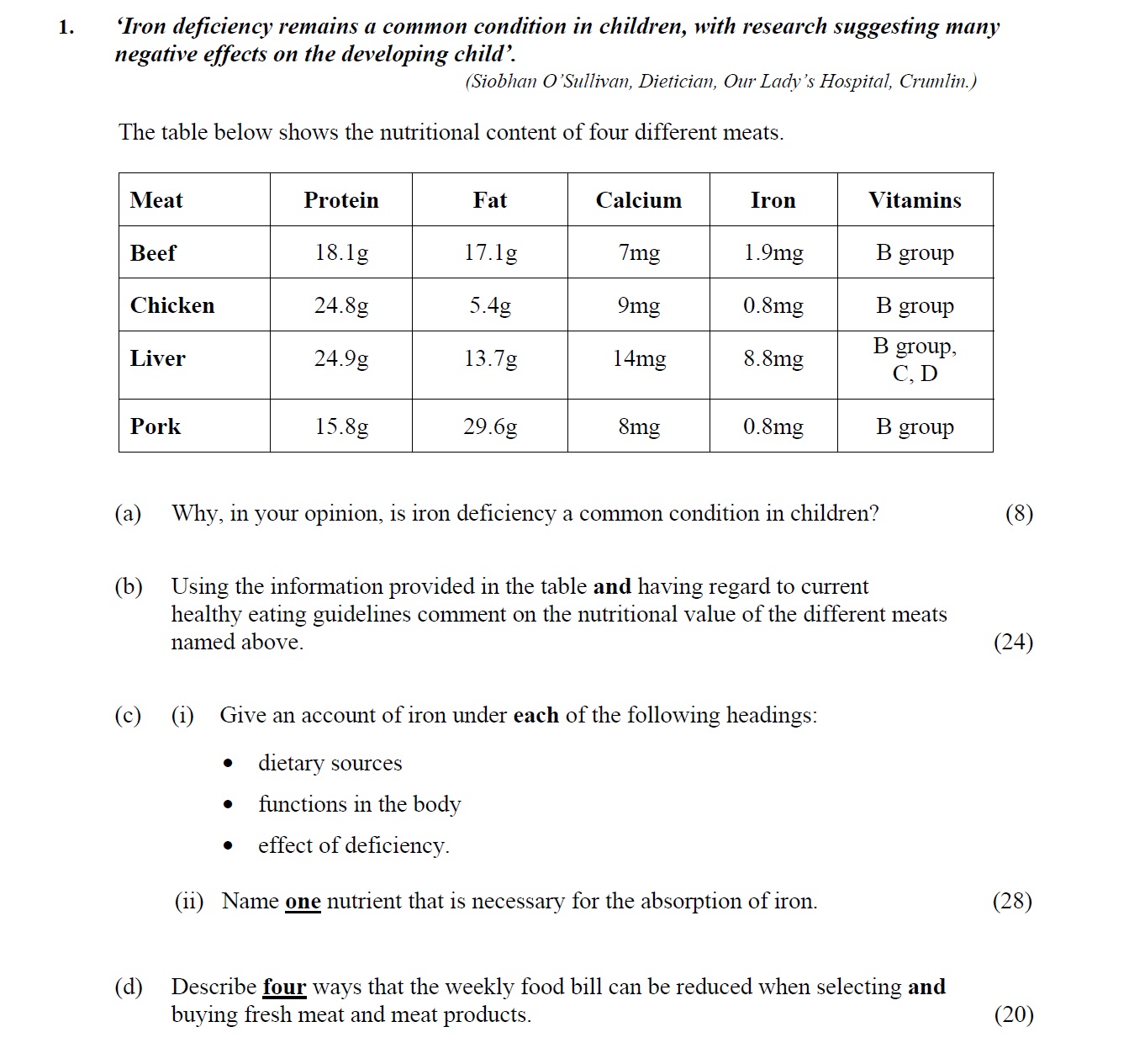 ‘Iron-deficiency-remains-a-common-condition-in-children,-with-research-suggesting-many-negative-effects-on-the-developing-child’-Leaving Cert Home Economics-Question 1-2015.png