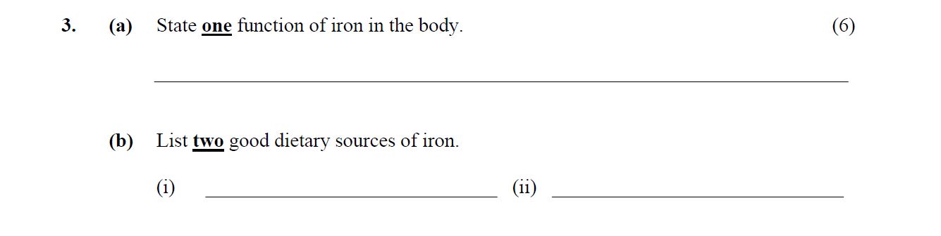 3.-(a)-State-one-function-of-iron-in-the-body-Leaving Cert Home Economics-Question 3-2007.png