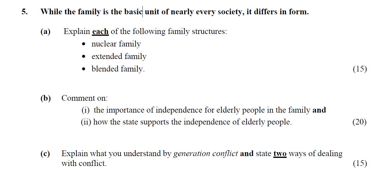 While-the-family-is-the-basic-unit-of-nearly-every-society,-it-differs-in-form-Leaving Cert Home Economics-Question 5-2013.png