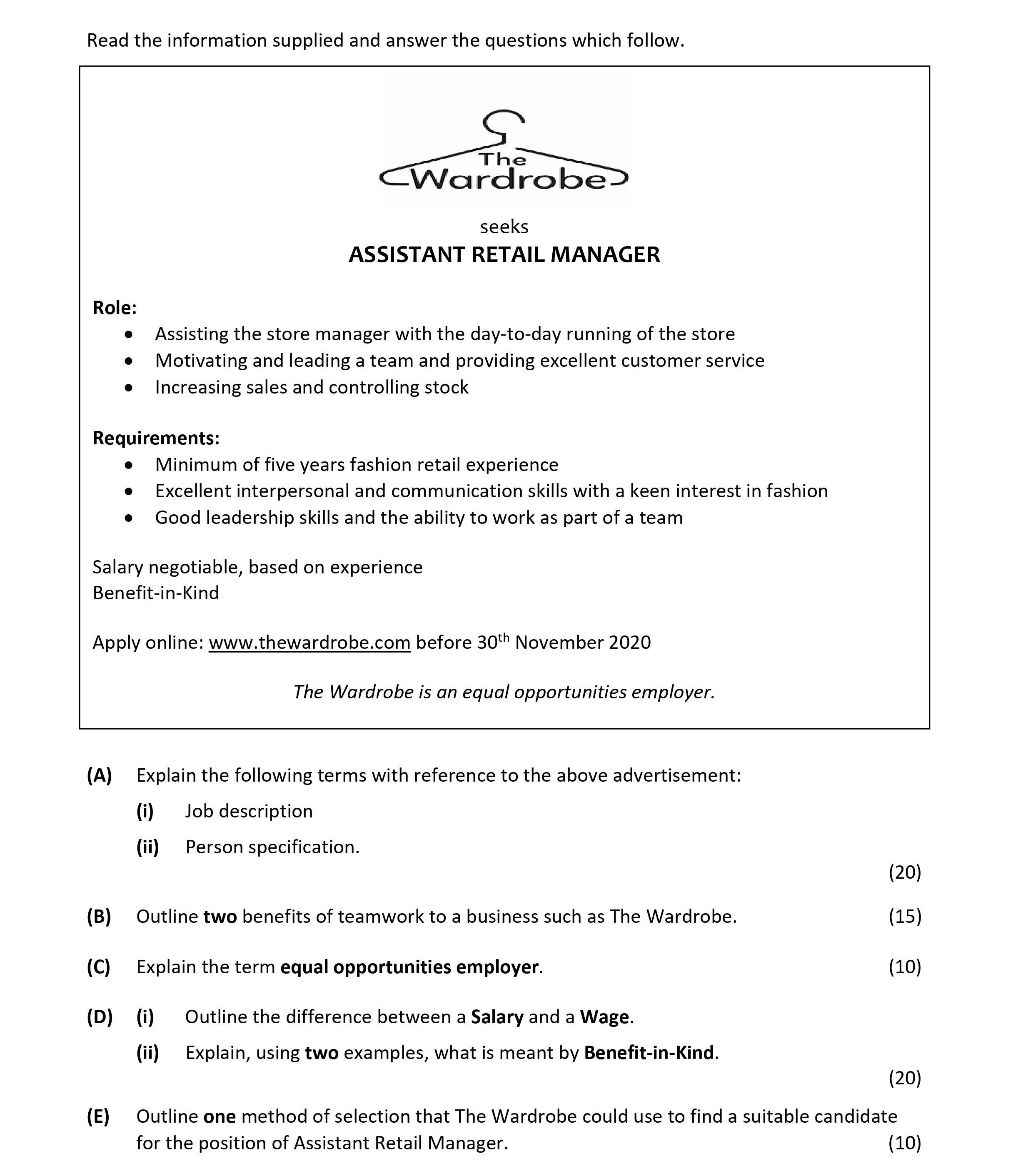 Explain-the-following-terms-with-reference-to-the-above-advertisement:--(i)-Job-description--(ii)-Person-specification.-Leaving Cert Business-Question A-2020.png