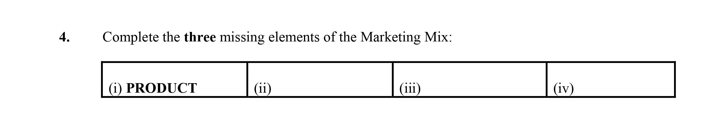 Complete-the-three-missing-elements-of-the-Marketing-Mix:--(i)-PRODUCT--(ii)---(iii)---(iv)-Leaving Cert Business-Question 4-2013.png