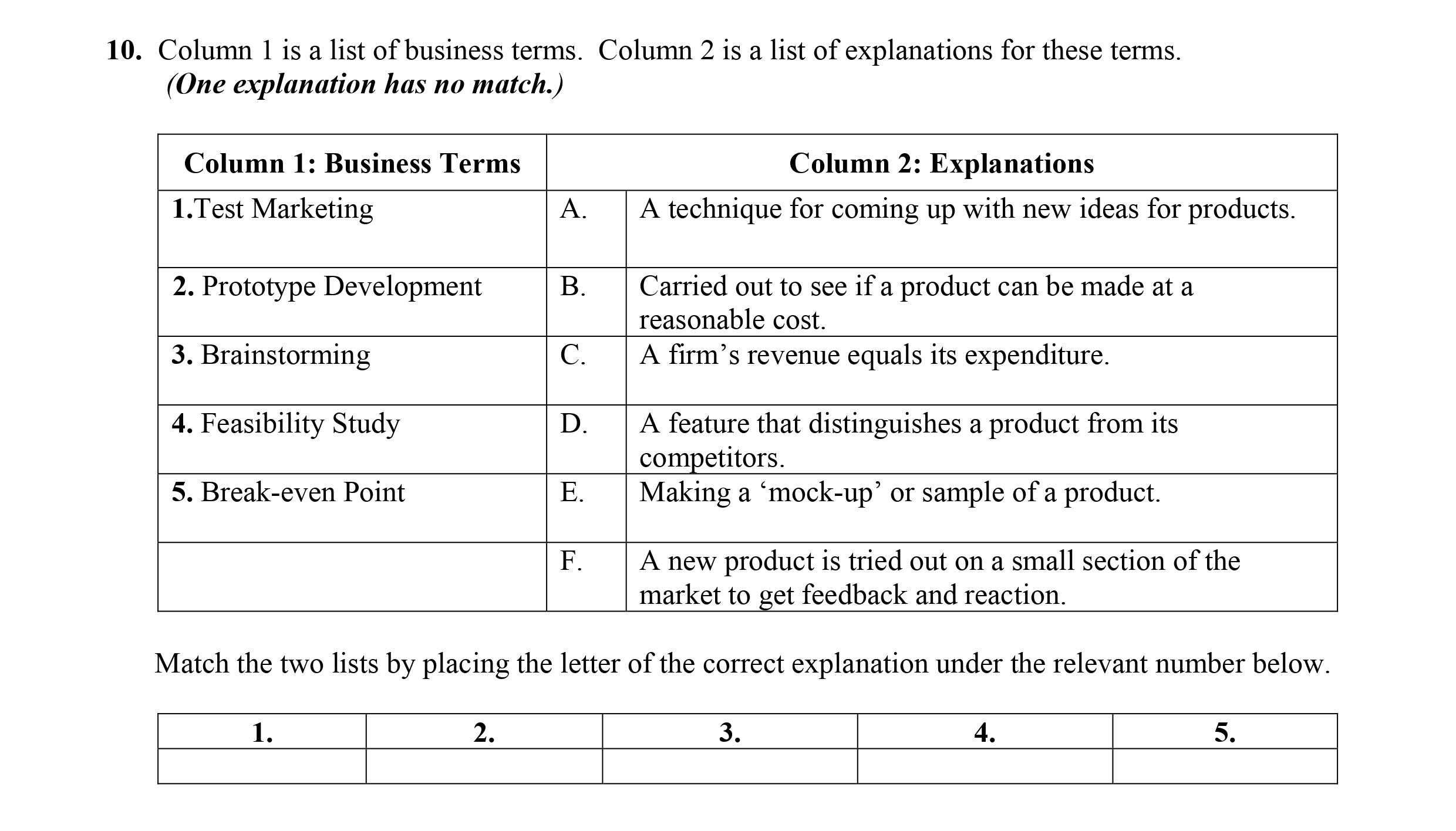 Column-1-is-a-list-of-business-terms-Leaving Cert Business-Question 10-2012.png