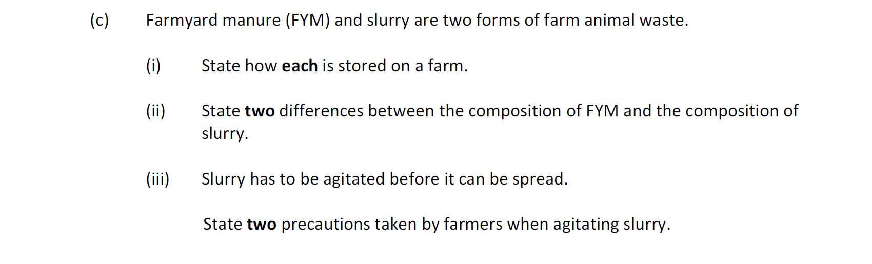 Farmyard-manure-(FYM)-and-slurry-are-two-forms-of-farm-animal-waste-Leaving Cert Agricultural Science-Question c-2020.png