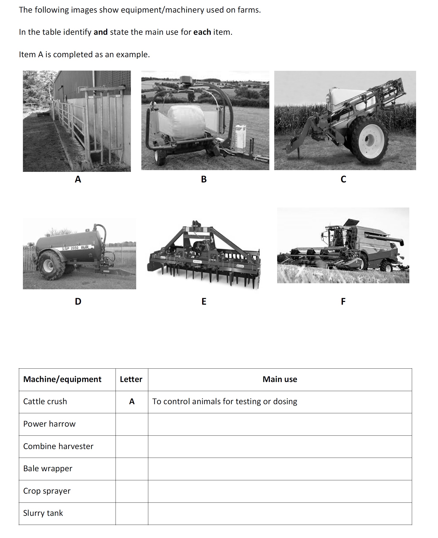 The-following-images-show-equipment/machinery-used-on-farms-Leaving Cert Agricultural Science-Question Question 1-2017.png