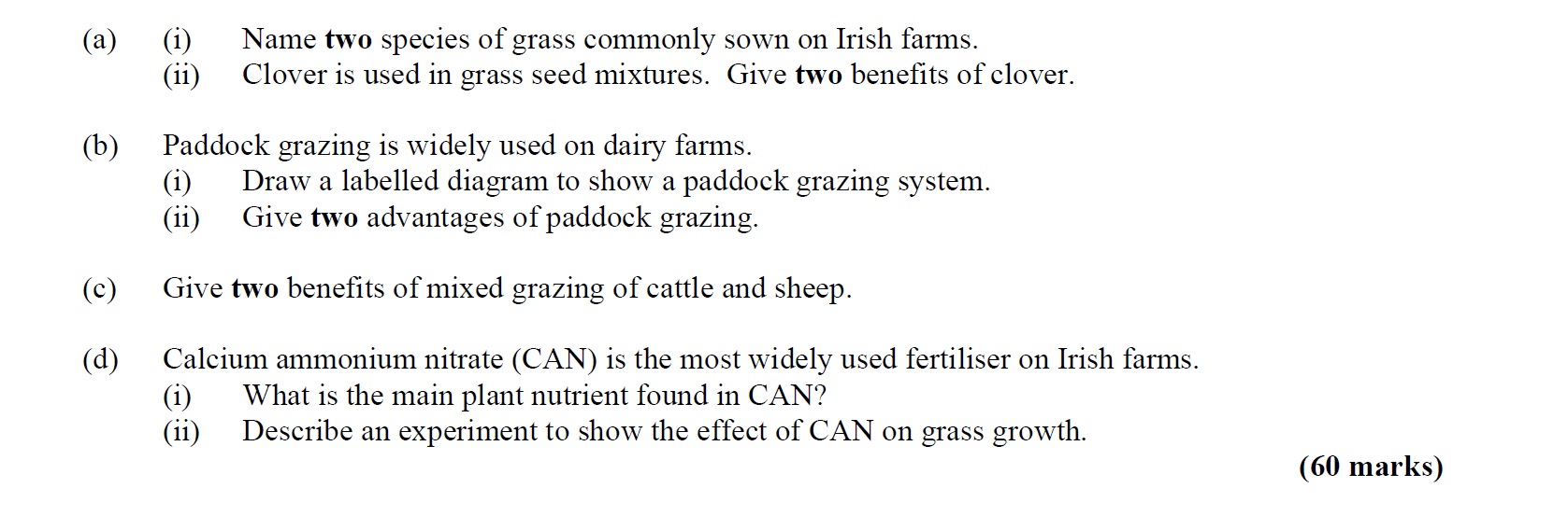 a)-(i)-Name-two-species-of-grass-commonly-sown-on-Irish-farms-Leaving Cert Agricultural Science-Question Question 1-2014.png