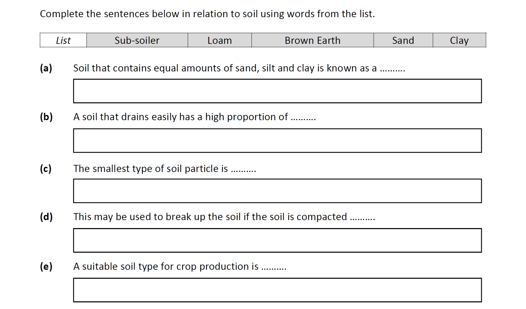 Complete-the-sentences-below-in-relation-to-soil-using-words-from-the-list-Leaving Cert Agricultural Science-Question Question 1-2020.png
