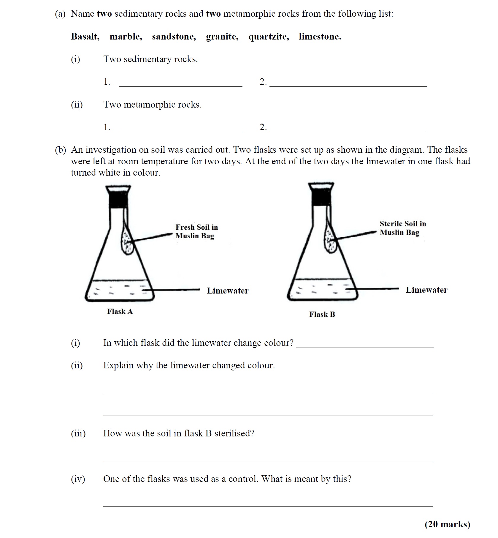 Name-two-sedimentary-rocks-and-two-metamorphic-rocks-from-the-following-list:-Basalt,-marble,-sandstone,-granite,-quartzite,-limestone:--(i)-Two-sedimentary-rocks-Leaving Cert Agricultural Science-Question 1-2016.png