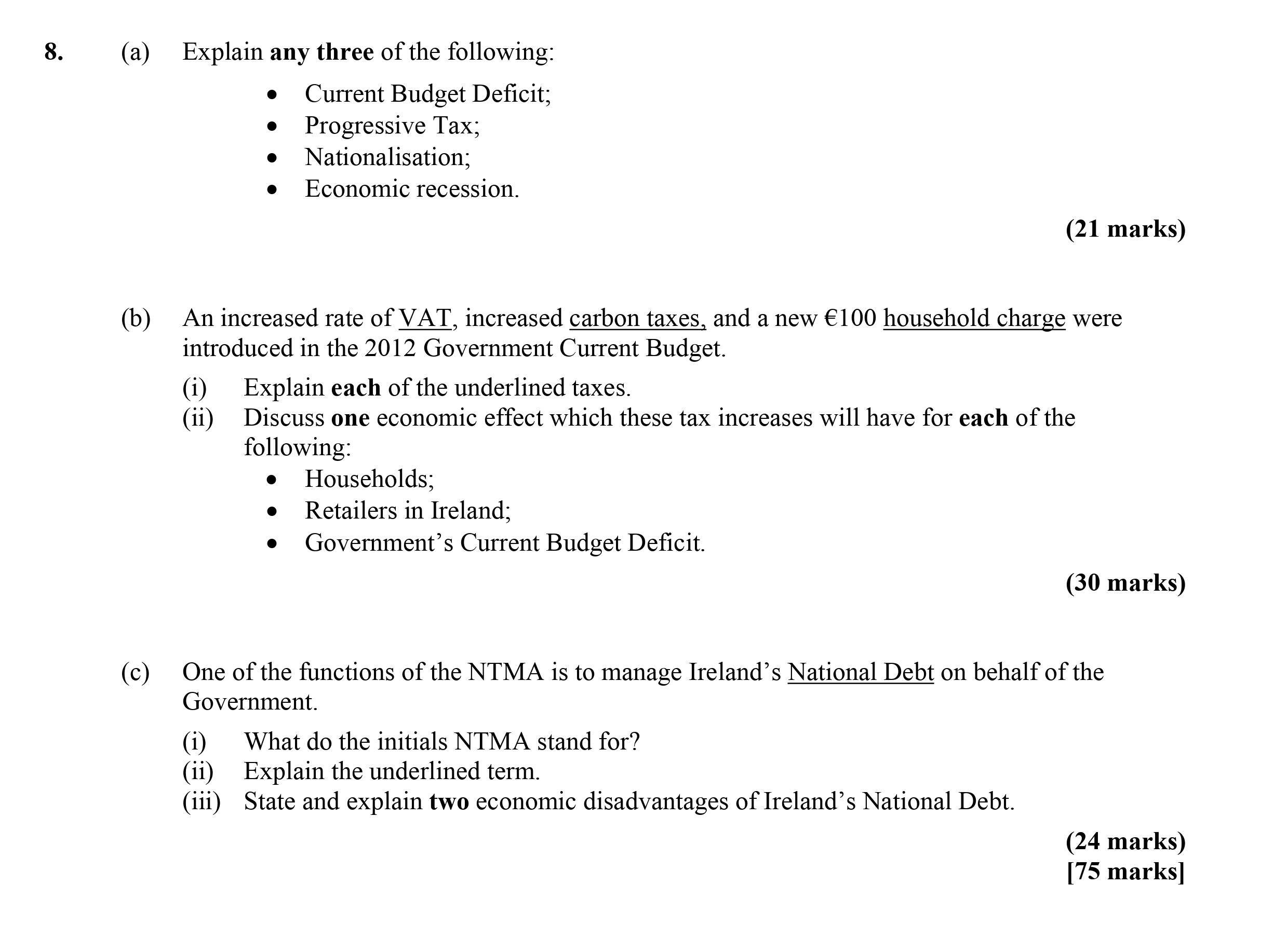 Explain-any-three-of-the-following:----Current-Budget-Deficit;---Progressive-Tax;---Nationalisation;---Economic-recession-Leaving Cert Economics-Question 8-2012.png