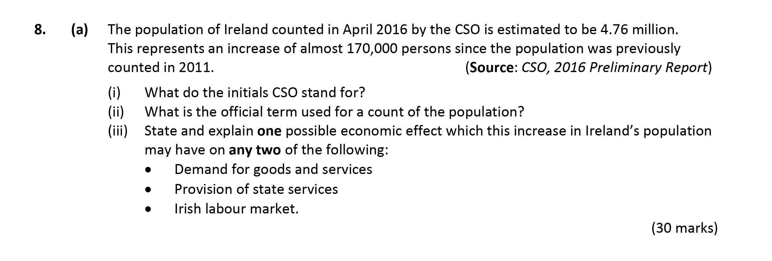 The-population-of-Ireland-counted-in-April-2016-by-the-CSO-is-estimated-to-be-4.76-million-Leaving Cert Economics-Question 8-2017.png