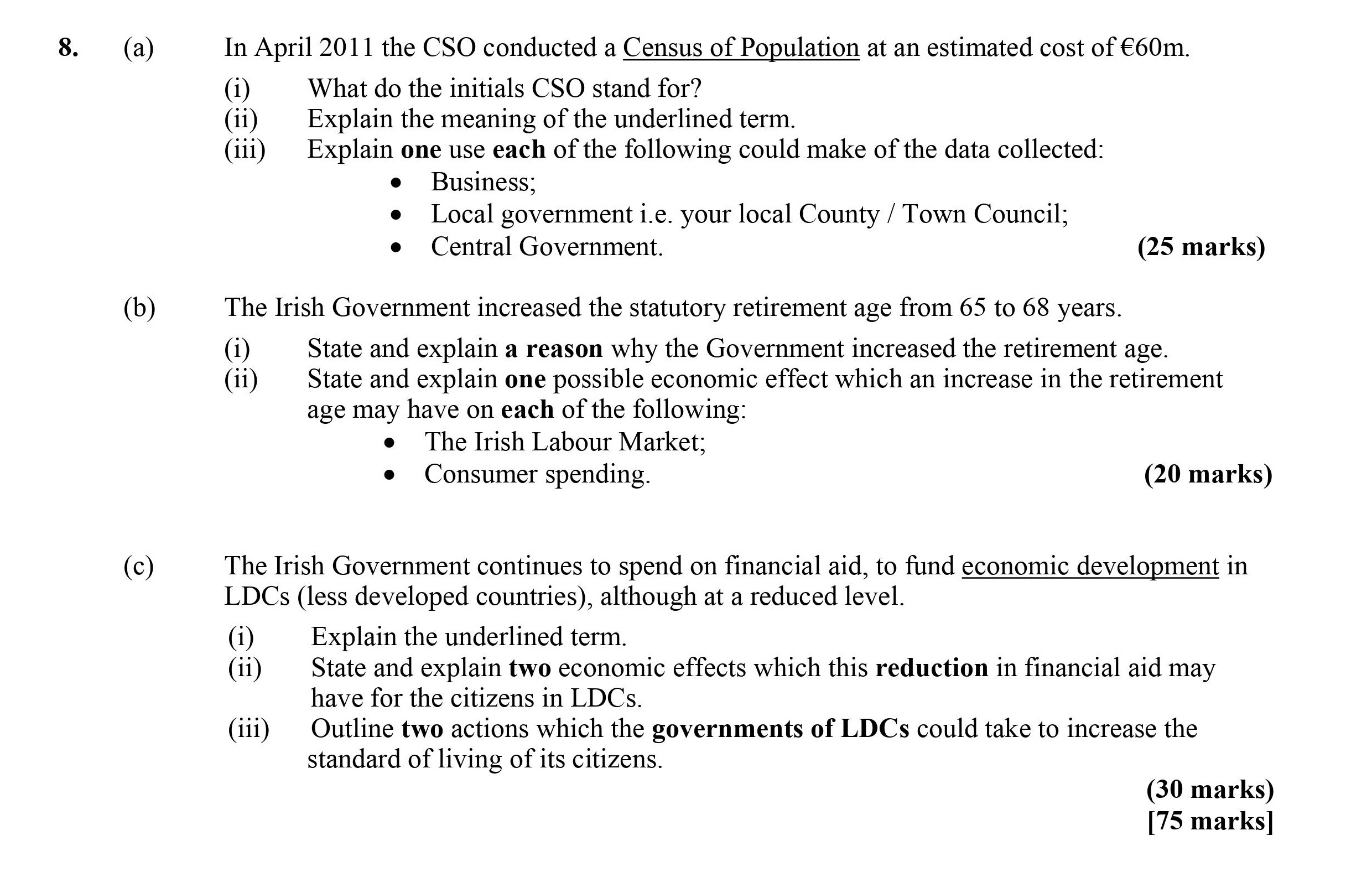 In-April-2011-the-CSO-conducted-a-Census-of-Population-at-an-estimated-cost-of-€60m-Leaving Cert Economics-Question 8-2011.png