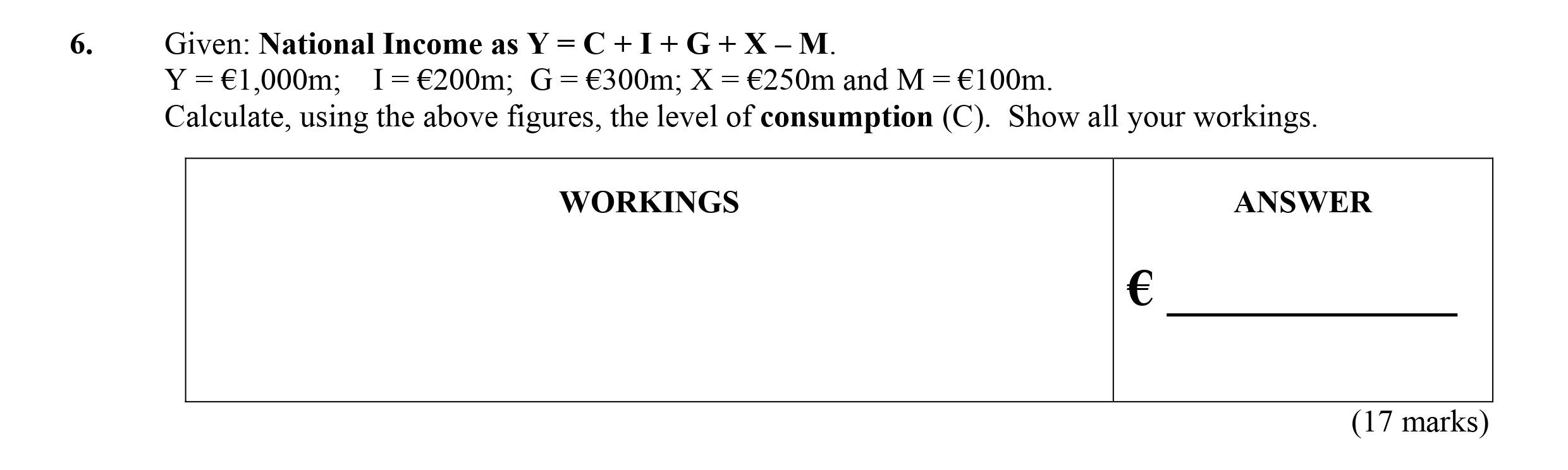 Given:-National-Income-as-Y-=-C-+-I-+-G-+-X---M-Leaving Cert Economics-Question 6-2007.png