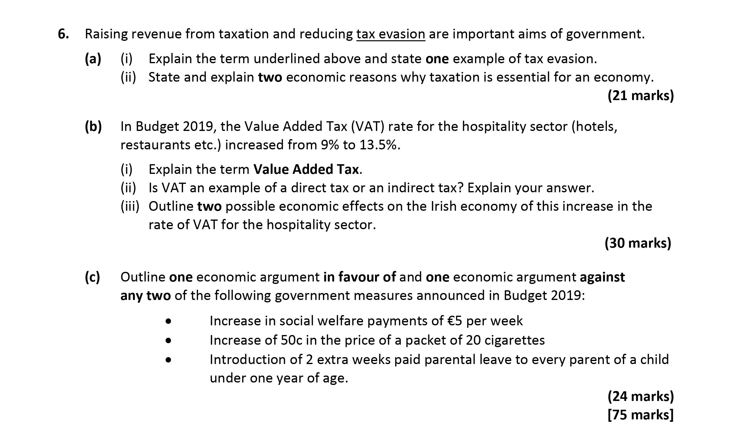 Raising-revenue-from-taxation-and-reducing-tax-evasion-are-important-aims-of-government-Leaving Cert Economics-Question 6-2019.png