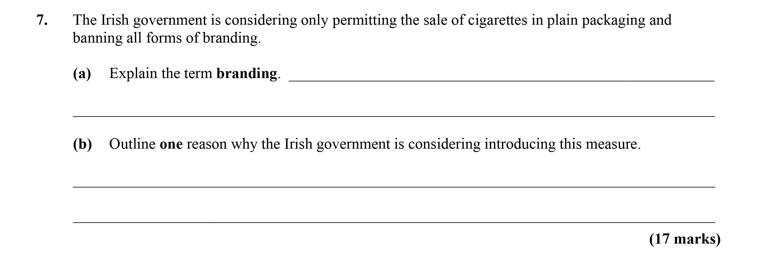 The-Irish-government-is-considering-only-permitting-the-sale-of-cigarettes-in-plain-packaging-and-banning-all-forms-of-branding-Leaving Cert Economics-Question 7-2016.png