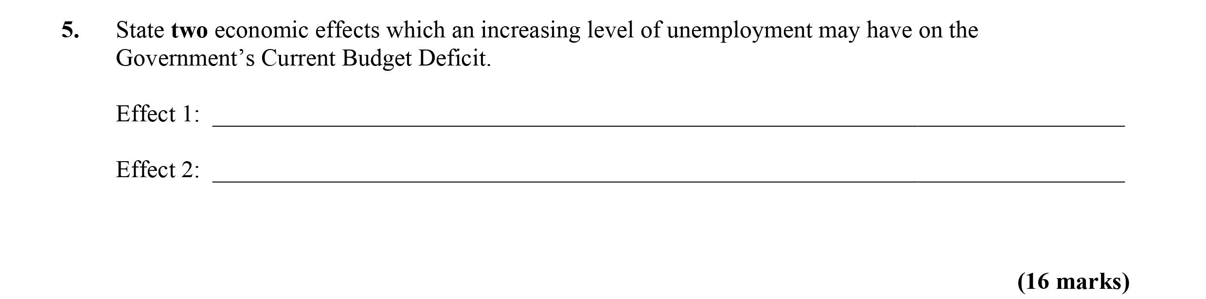 State-two-economic-effects-which-an-increasing-level-of-unemployment-may-have-on-the-Government's-Current-Budget-Deficit-Leaving Cert Economics-Question 5-2009.png