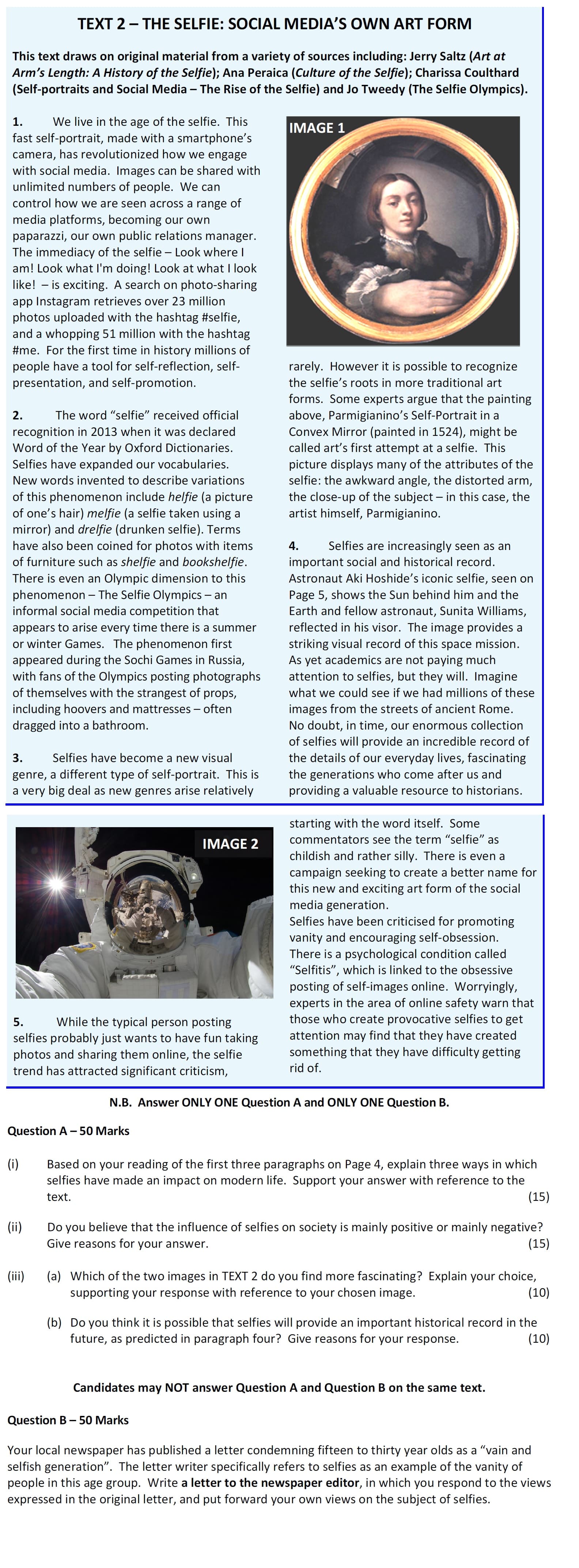 Based-on-your-reading-of-the-first-three-paragraphs-on-Page-4,-explain-three-ways-in-which-selfies-have-made-an-impact-on-modern-life-Leaving Cert English-Question Question A-2019.png