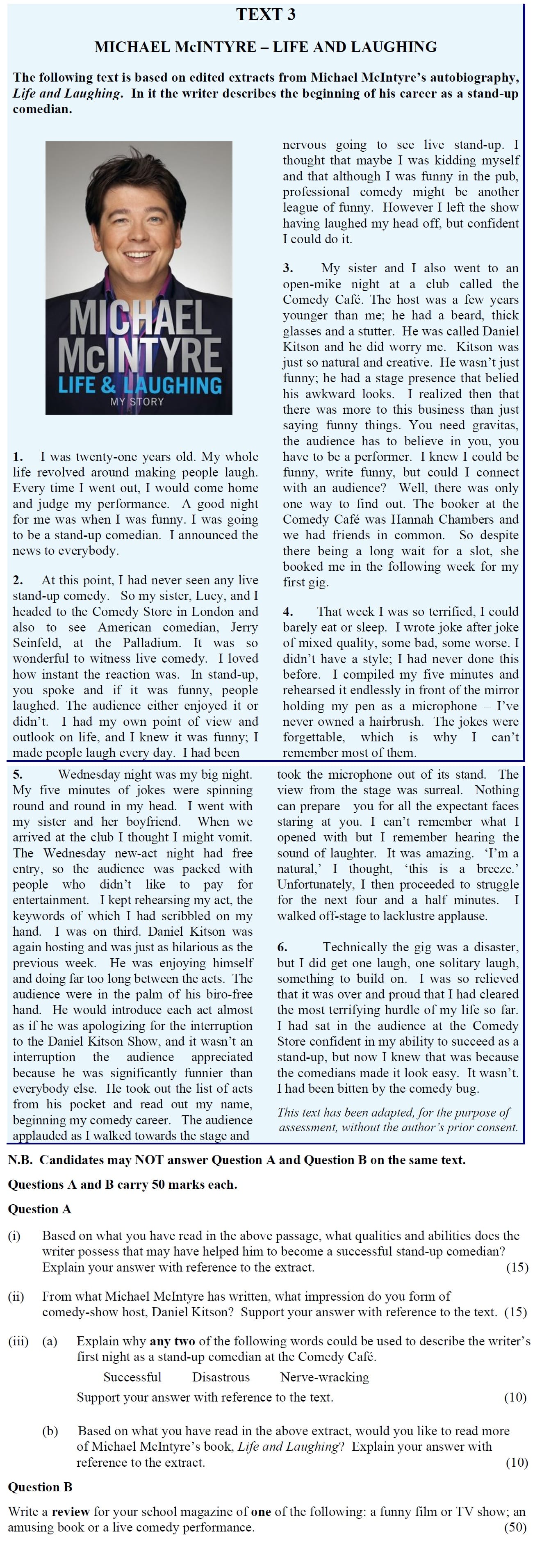 Based-on-what-you-have-read-in-the-above-passage,-what-qualities-and-abilities-does-the-writer-possess-that-may-have-helped-him-become-a-successful-stand-up-comedian?-Explain-your-answer-with-reference-to-the-extract-Leaving Cert English-Question Question A-2013.png