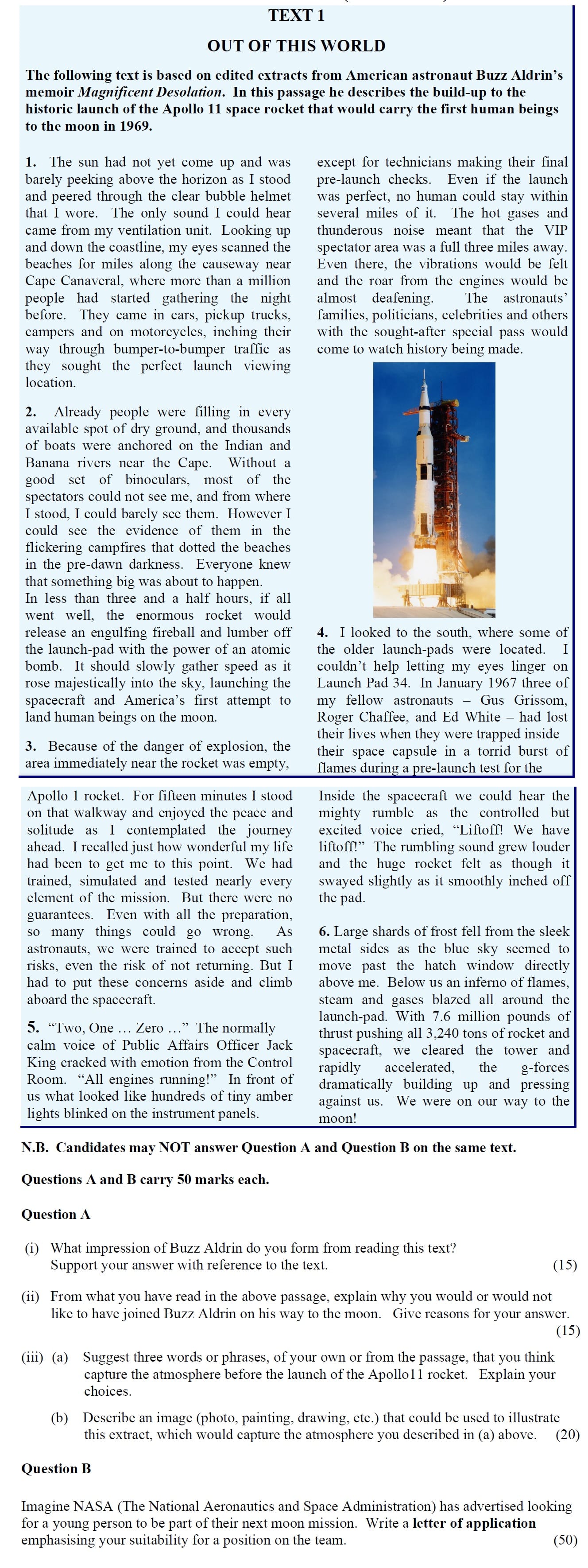 The-following-text-is-based-on-edited-extracts-from-American-astronaut-Buzz-Aldrin’s-memoir-Magnificent-Desolation-Leaving Cert English-Question 1-2011.png