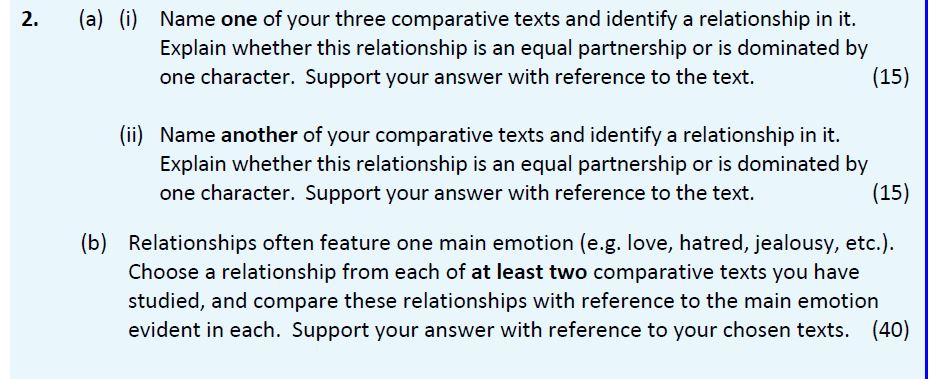 2.-(a)-(i)-Name-one-of-your-three-comparative-texts-and-identify-a-relationship-in-it-Leaving Cert English-Question 2-2019.png