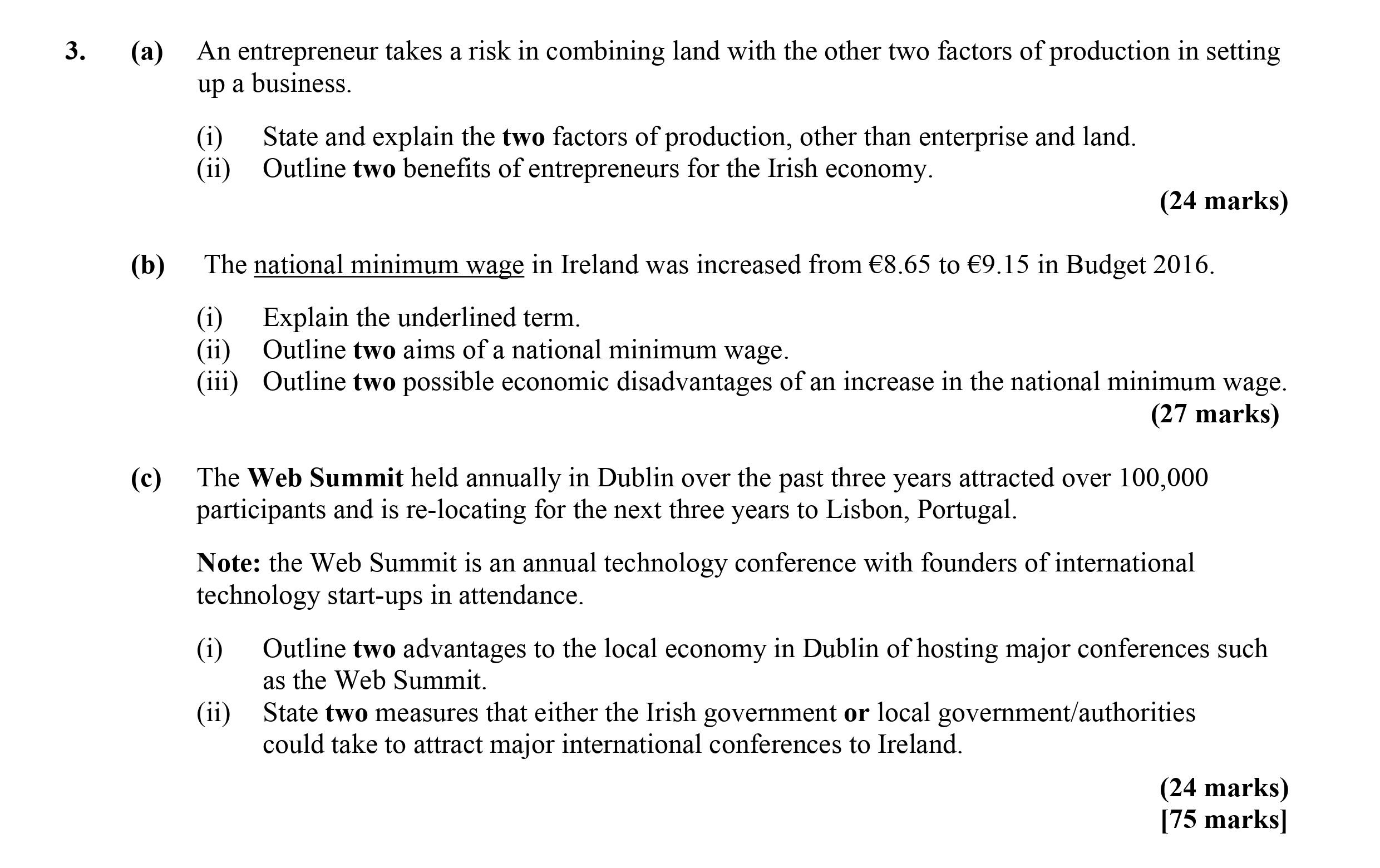 An-entrepreneur-takes-a-risk-in-combining-land-with-the-other-two-factors-of-production-in-setting-up-a-business-Leaving Cert Economics-Question 3-2016.png