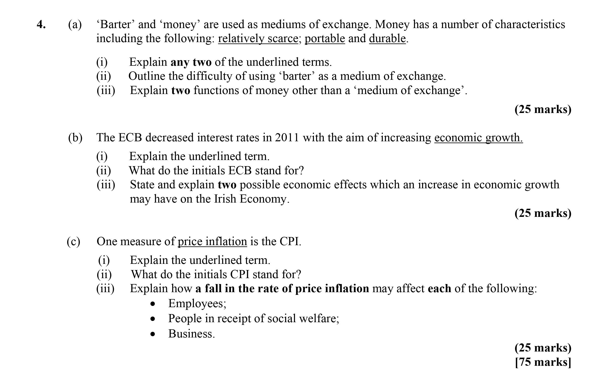 'Barter'-and-'money'-are-used-as-mediums-of-exchange-Leaving Cert Economics-Question 4-2012.png