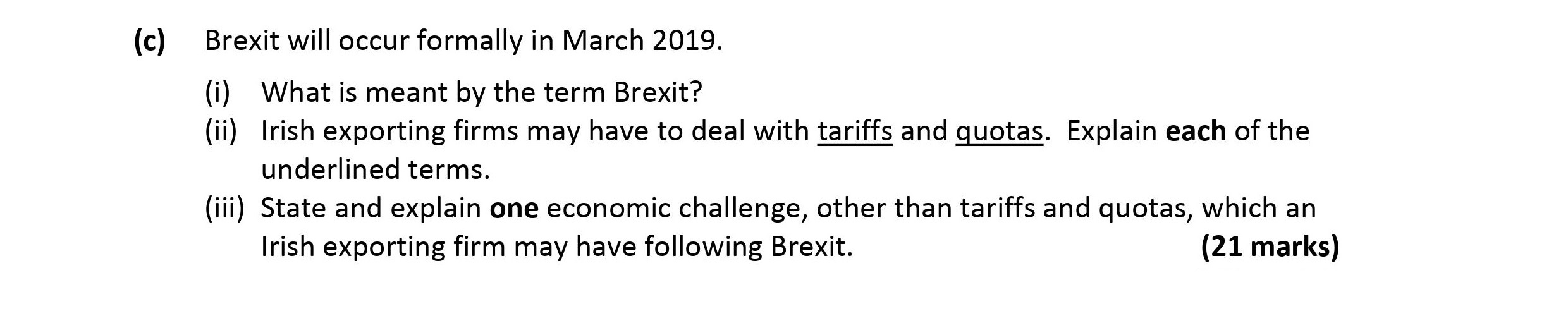 Brexit-will-occur-formally-in-March-2019-Leaving Cert Economics-Question c-2018.png