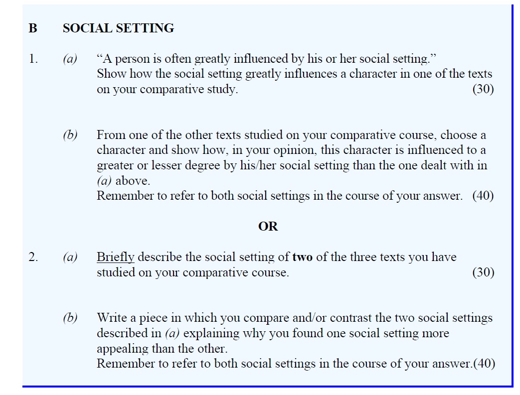 "A-person-is-often-greatly-influenced-by-his-or-her-social-setting."---Show-how-the-social-setting-greatly-influences-a-character-in-one-of-the-texts-on-your-comparative-study-Leaving Cert English-Question 1-2008.png