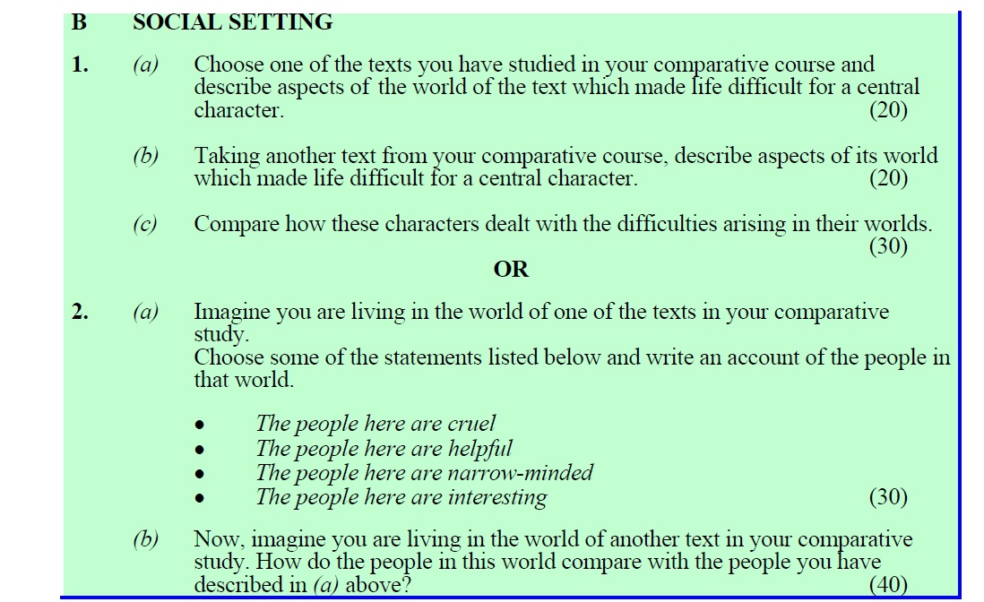 1.-(a)-Choose-one-of-the-texts-you-have-studied-in-your-comparative-course-and-describe-aspects-of-the-world-of-the-text-which-made-life-difficult-for-a-central-character-Leaving Cert English-Question 1-2002.png