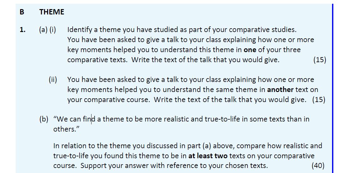 1.-THEME--(a)(i)-Identify-a-theme-you-have-studied-as-part-of-your-comparative-studies-Leaving Cert English-Question 1-2019.png