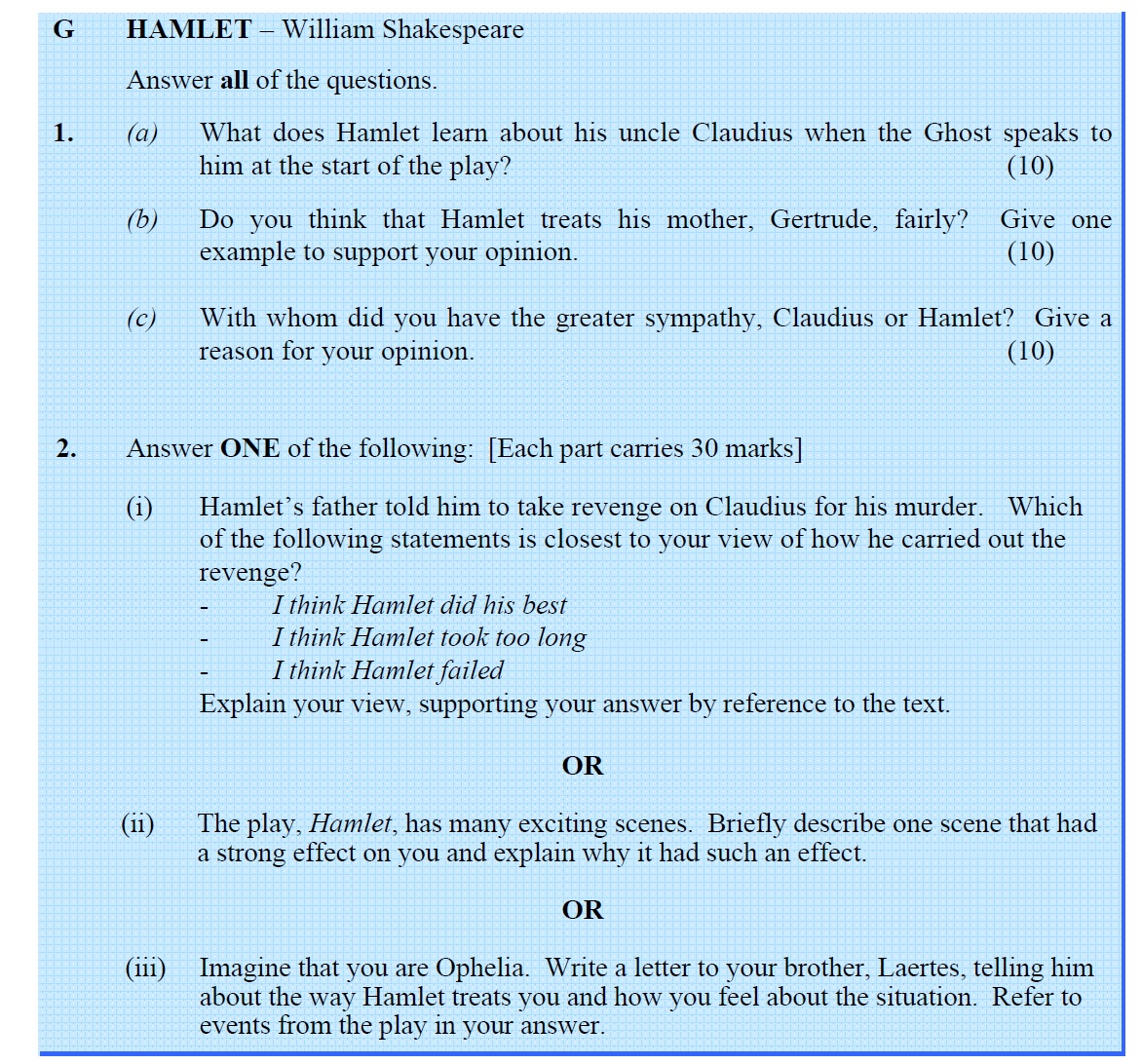 1.-(a)-What-does-Hamlet-learn-about-his-uncle-Claudius-when-the-Ghost-speaks-to-him-at-the-start-of-the-play?-(10)--(b)-Do-you-think-that-Hamlet-treats-his-mother,-Gertrude,-fairly?-Give-one-example-to-support-your-opinion-Leaving Cert English-Question 1-2005.png