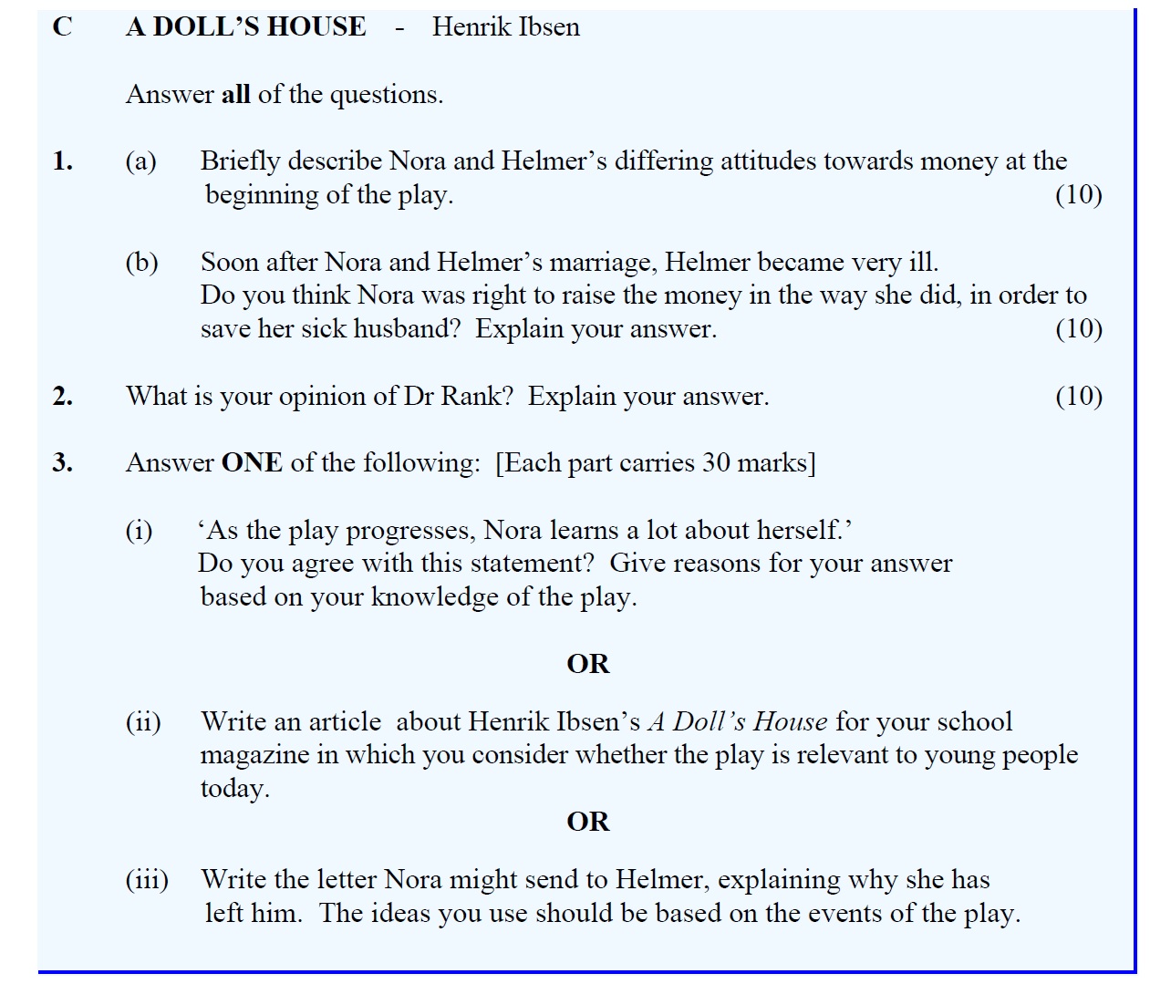 C-A-DOLL'S-HOUSE---Henrik-Ibsen--Answer-all-of-the-questions-Leaving Cert English-Question 1-2011.png