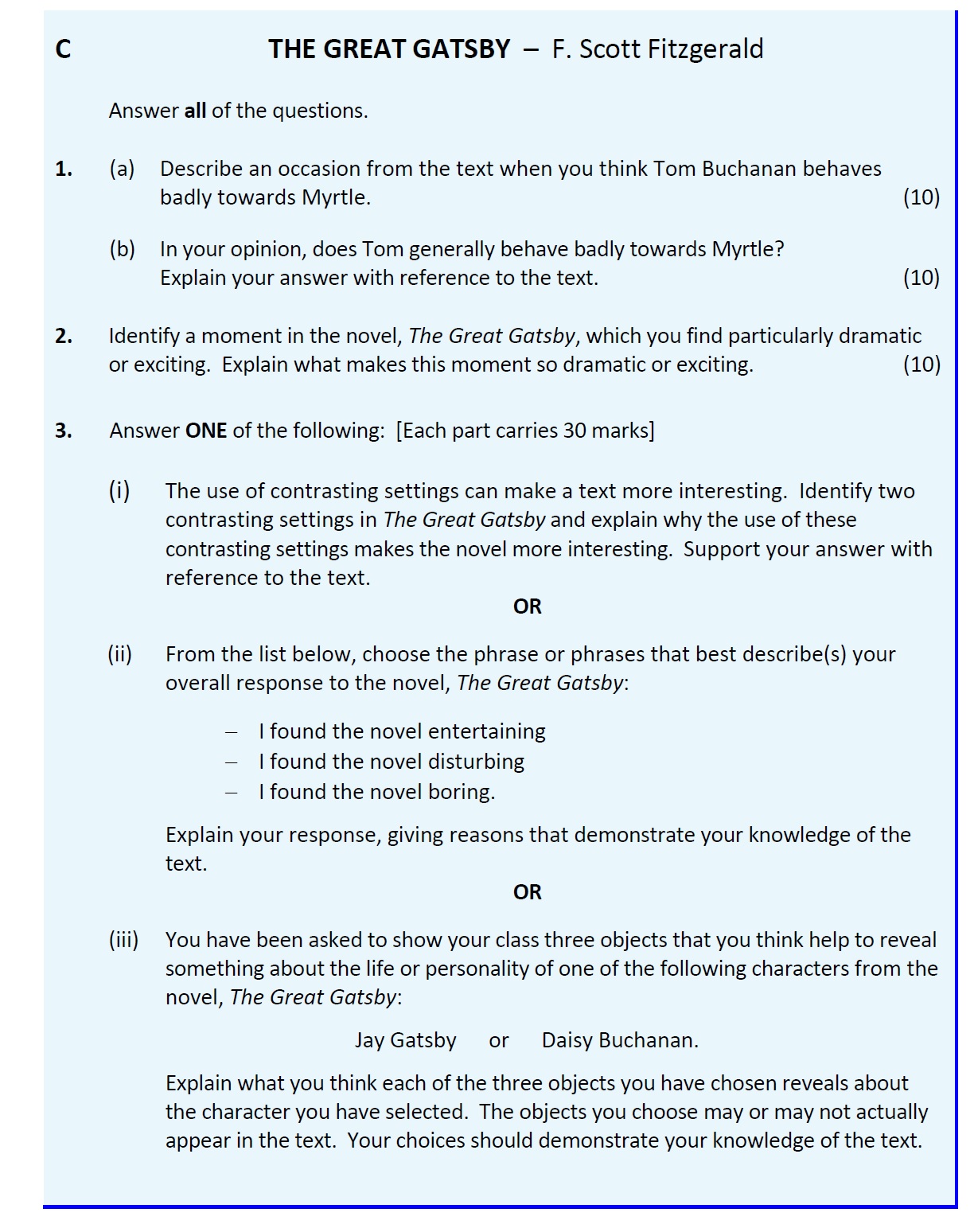 1.-(a)-Describe-an-occasion-from-the-text-when-you-think-Tom-Buchanan-behaves-badly-towards-Myrtle-Leaving Cert English-Question 1-2018.png