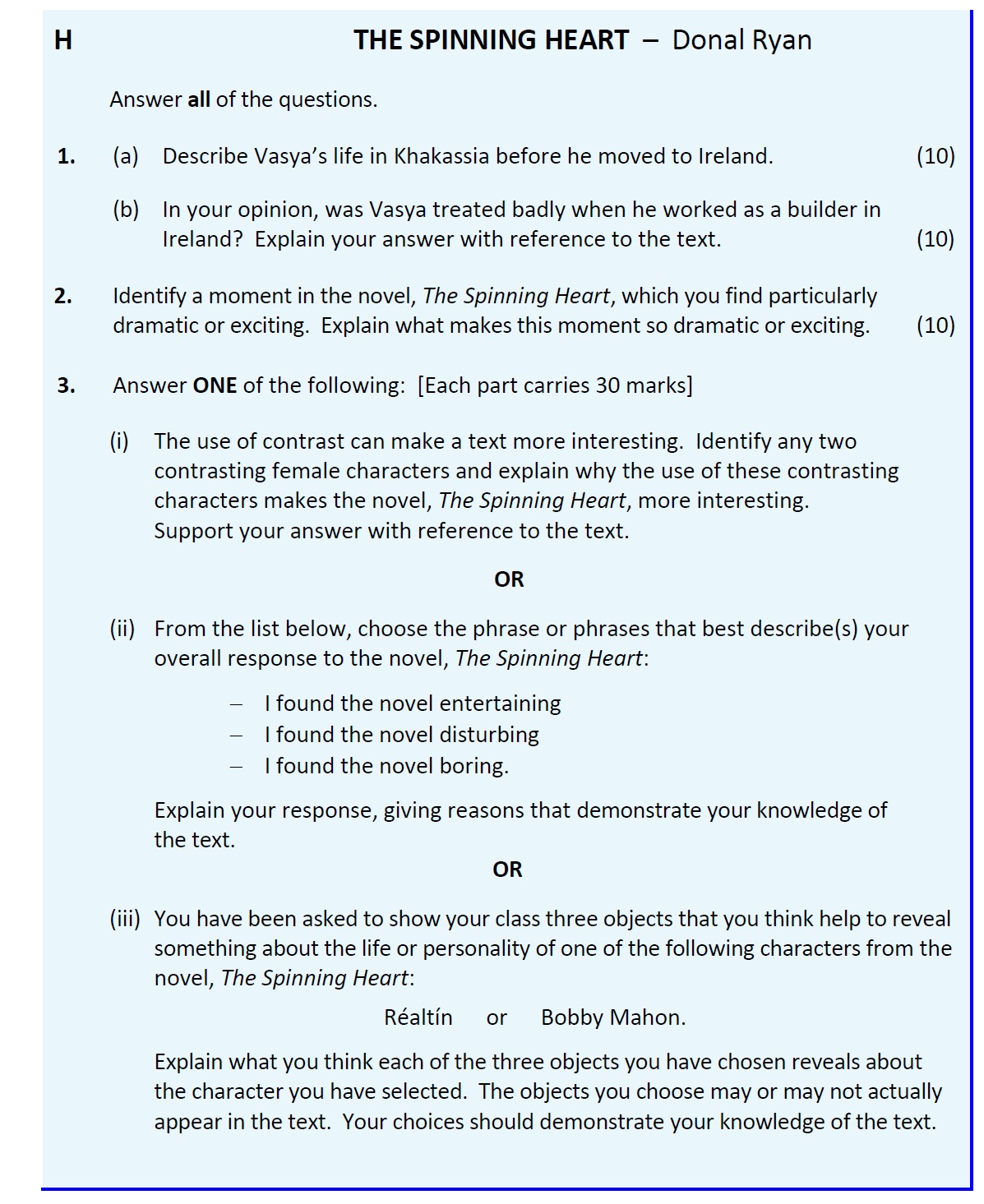 THE-SPINNING-HEART-–-Donal-Ryan--Answer-all-of-the-questions-Leaving Cert English-Question 1-2018.png