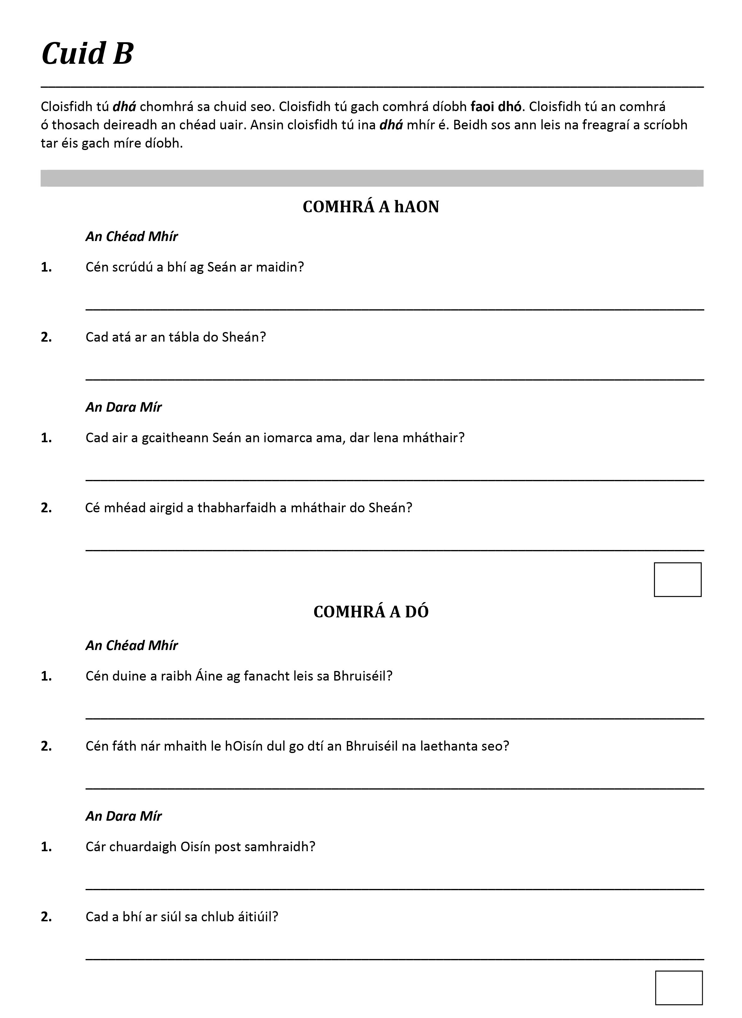 Cloisfidh-tú-dhó-chomhrá-sa-chuid-seo-Leaving Cert Irish-Question Cuid B-2017.png