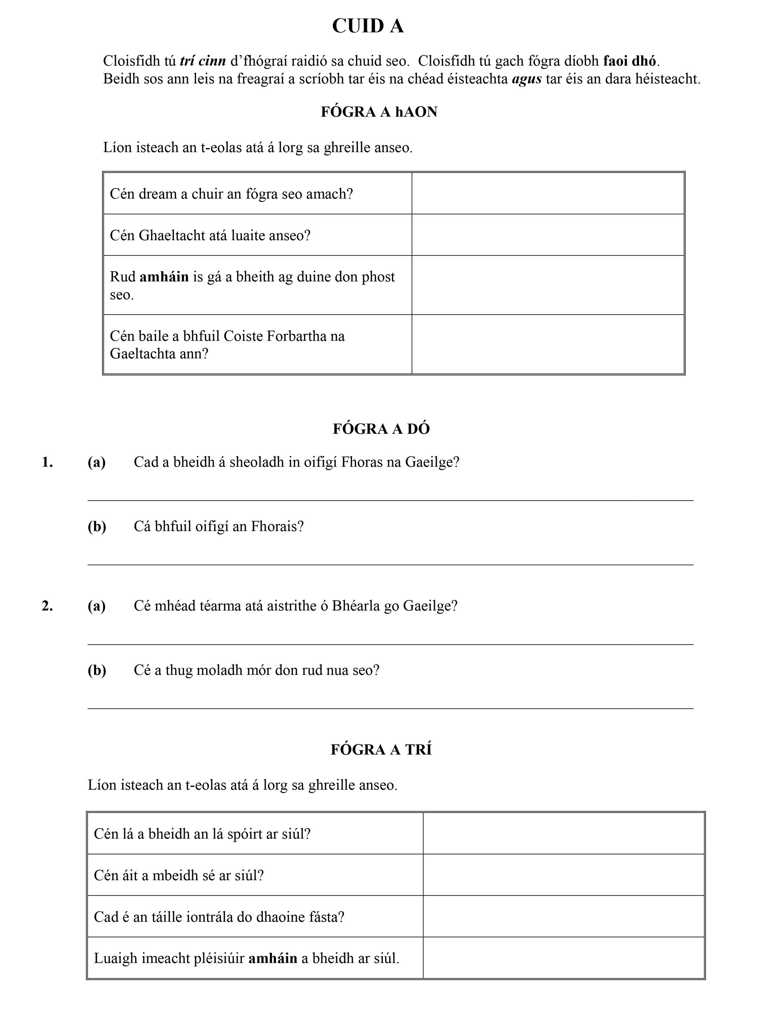 Cloisfidh-tú-trí-cinn-d'fhograí-raidhse-sa-chuid-seo-Leaving Cert Irish-Question Cuid A-2011.png