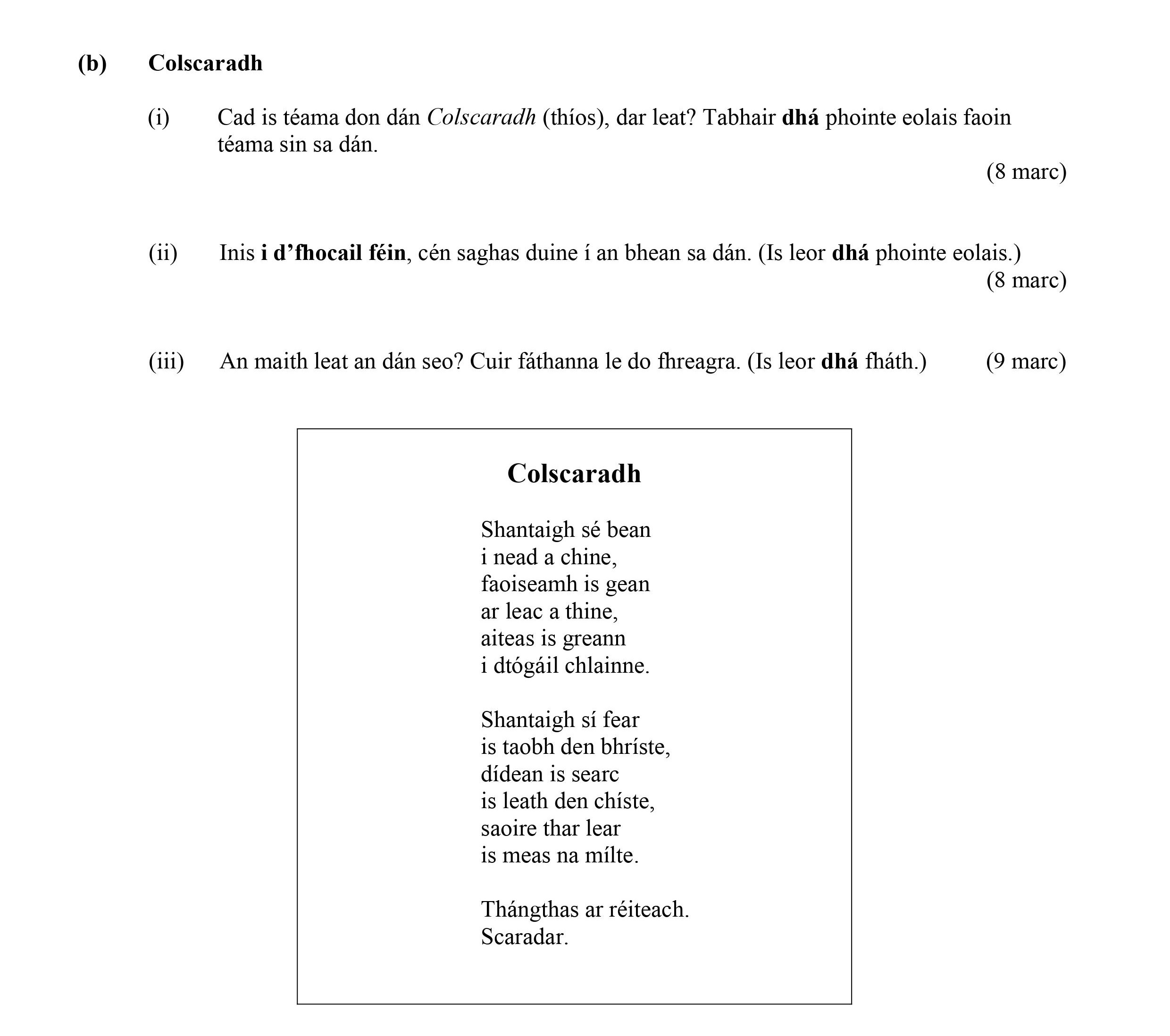 Cad-is-téama-don-dáin-Colscaradh,-dar-leat?-Tabhair-dhá-phointe-eolais-faoi-théama-sin-sa-dán-Leaving Cert Irish-Question (b)-2014.png