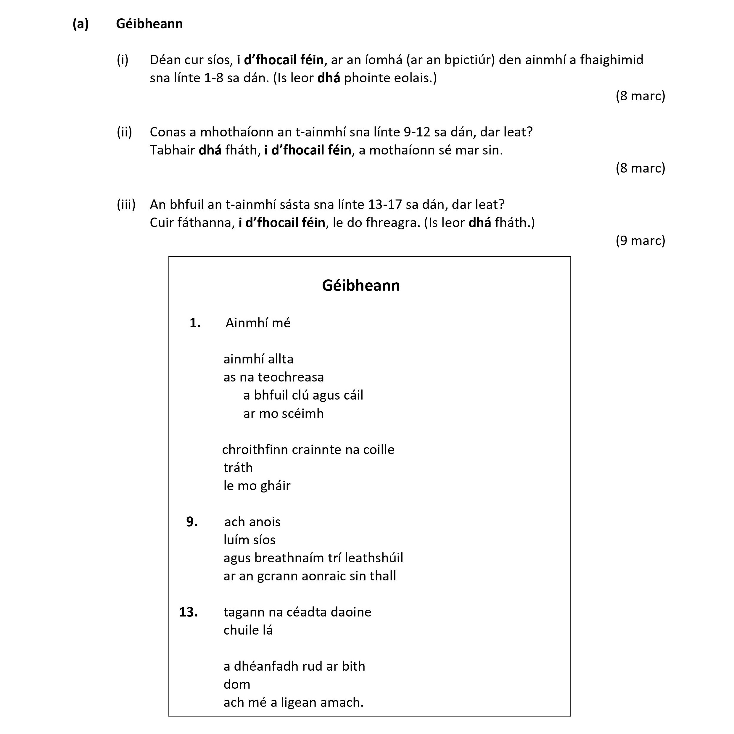 Géibhean--(i)-Dèan-cur-síos,-i-d'fhocal-féin,-ar-an-iomlán-(ar-an-áitritheoir)-den-ainmníodh-sna-líne-1-8-sa-dán-Leaving Cert Irish-Question (a)-2020.png
