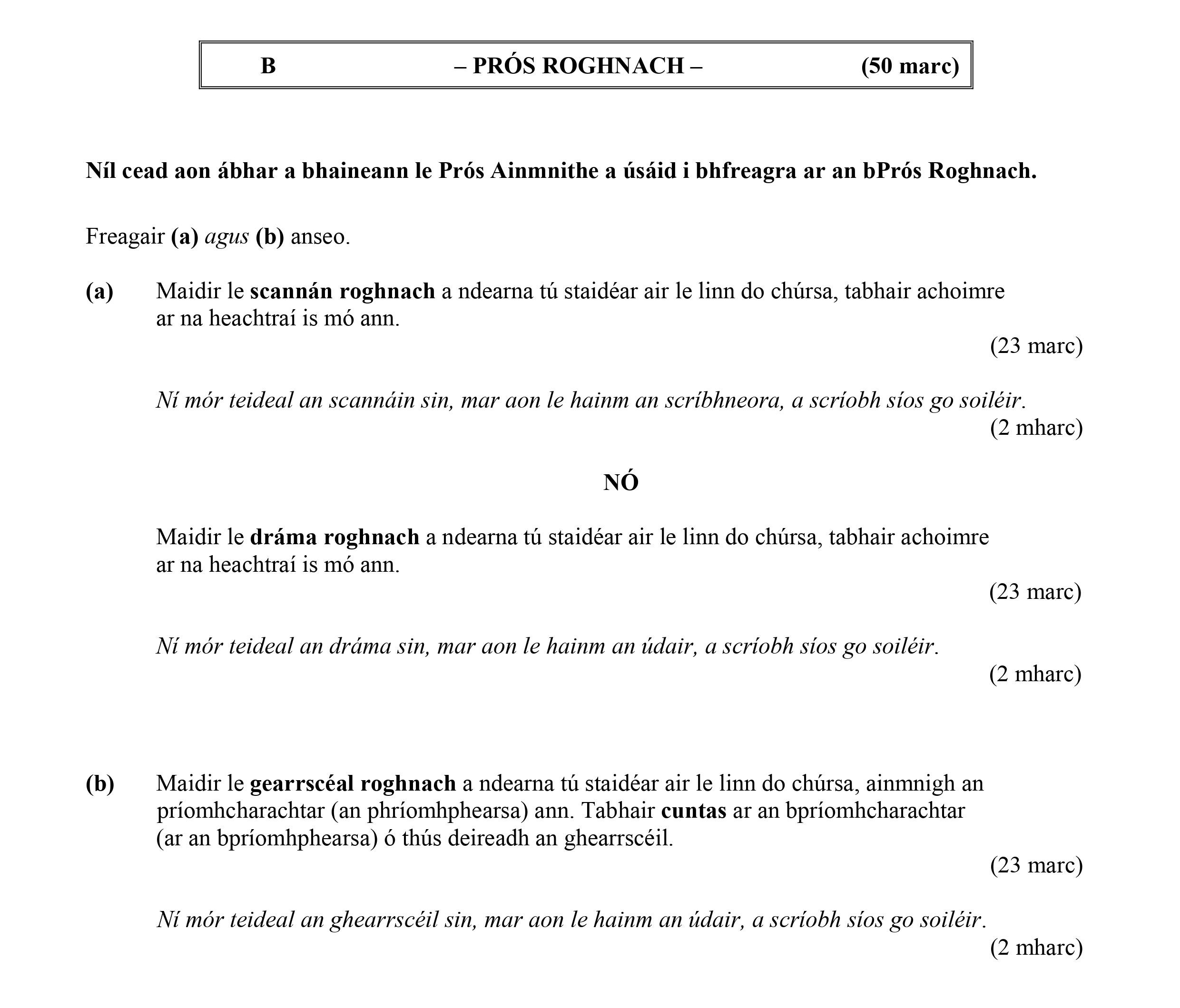 Níl-cead-aon-ábhar-a-bhaineann-le-Prós-Ainmnithe-a-úsáid-i-bhfreagra-ar-an-bPrós-Roghnach-Leaving Cert Irish-Question B-2013.png