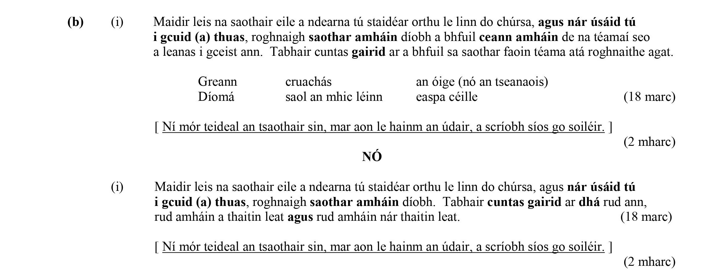 Maidir-leis-na-saothair-eile-a-ndearna-tú-staidear-orthu-le-lim-do-chúrsa,-agus-nár-úsáide-tú----(i)-i-gcuid-(a)-thuas,-roghnaigh-saothar-amhain-duit-a-bhfill-ar-na-teamaí-seo-a-leanas-i-gceist-ann-Leaving Cert Irish-Question b-2008.png