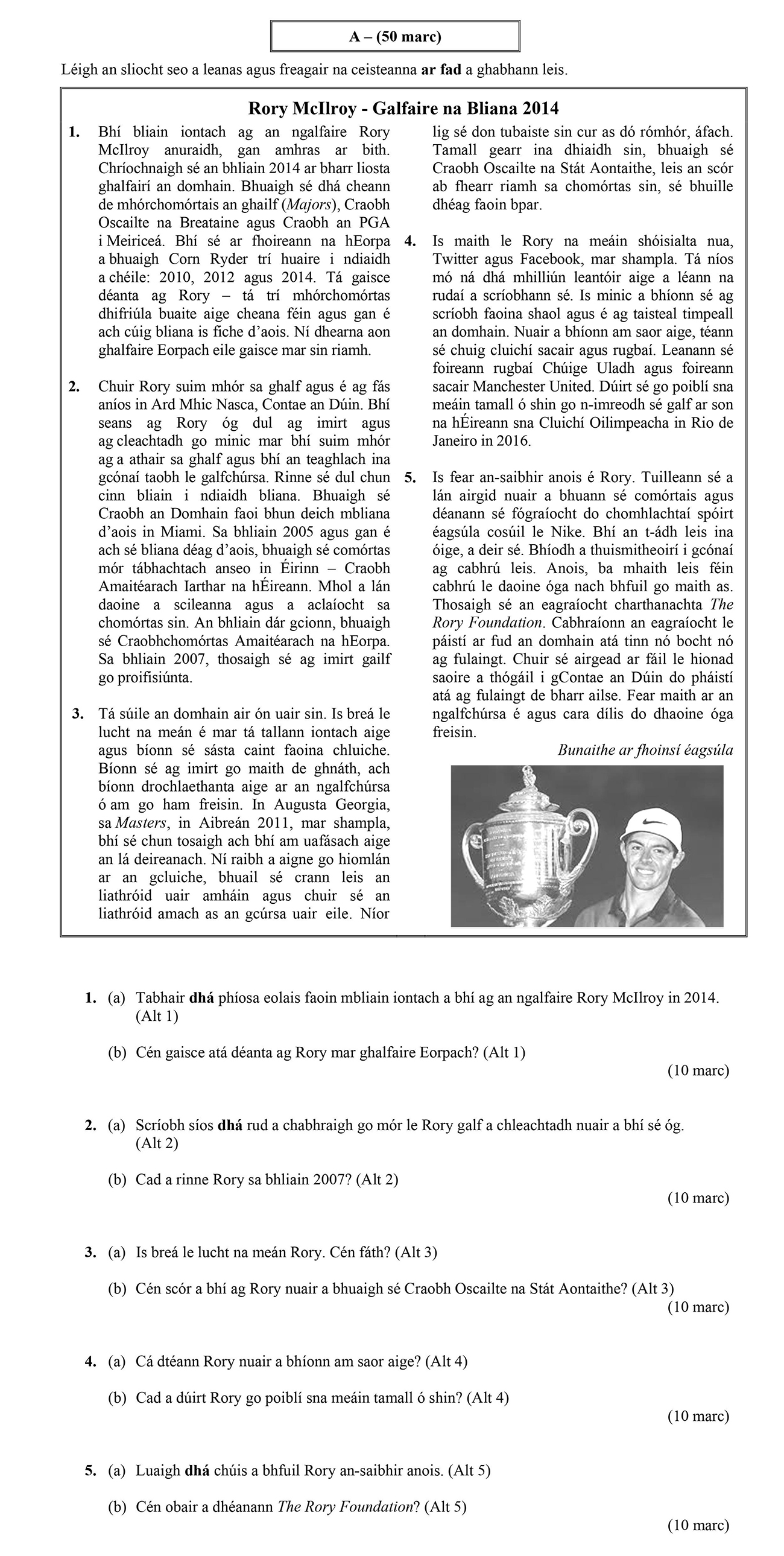 Tabhair-dhá-phíosa-eolais-faoi-mbliana-iontach-a-bhí-ag-an-ngolfaire-Rory-McIlroy-in-2014-Leaving Cert Irish-Question 1-2015.png