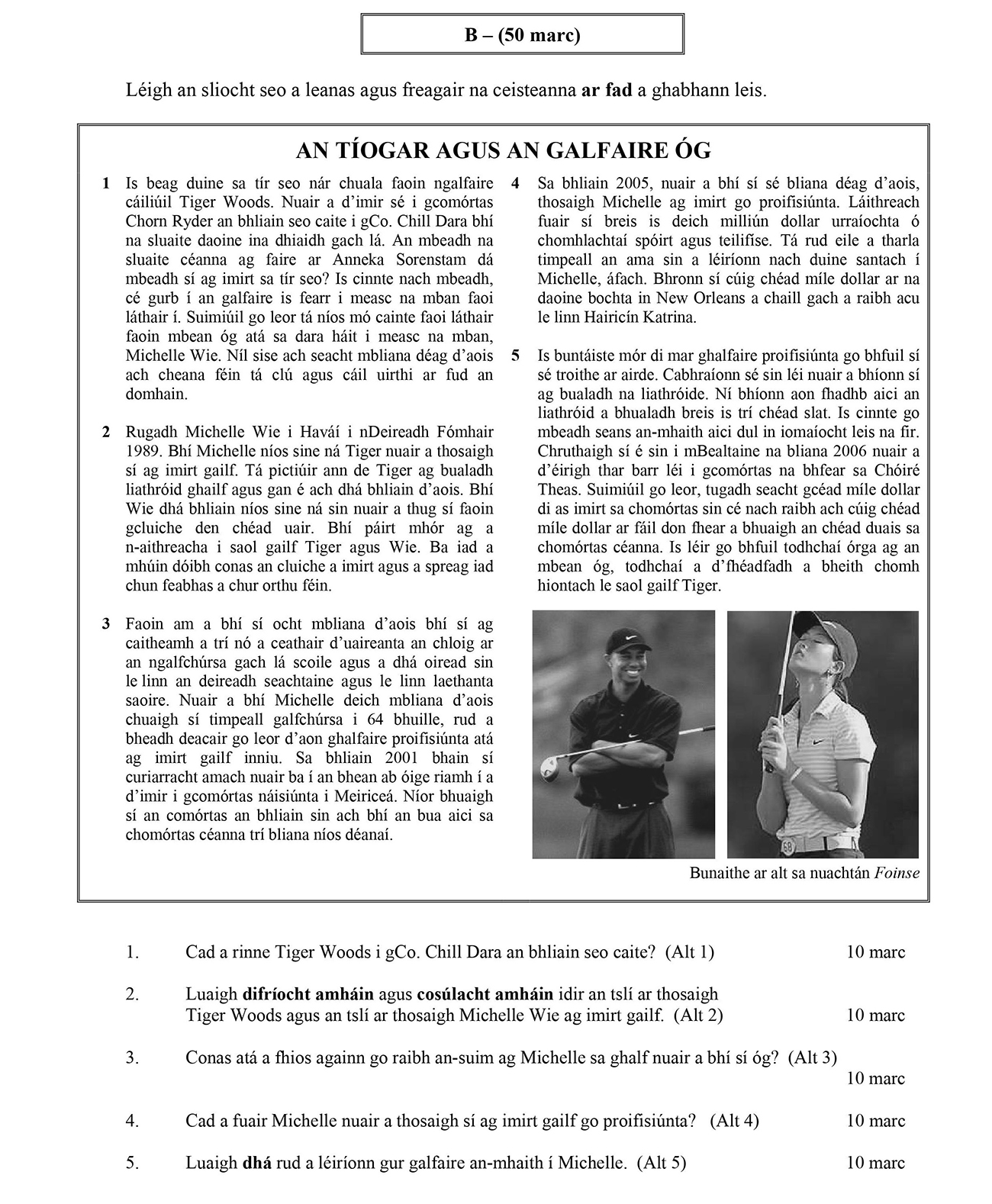 Cad-aine-Tiger-Woods-i-gCo-Leaving Cert Irish-Question 1-2007.png