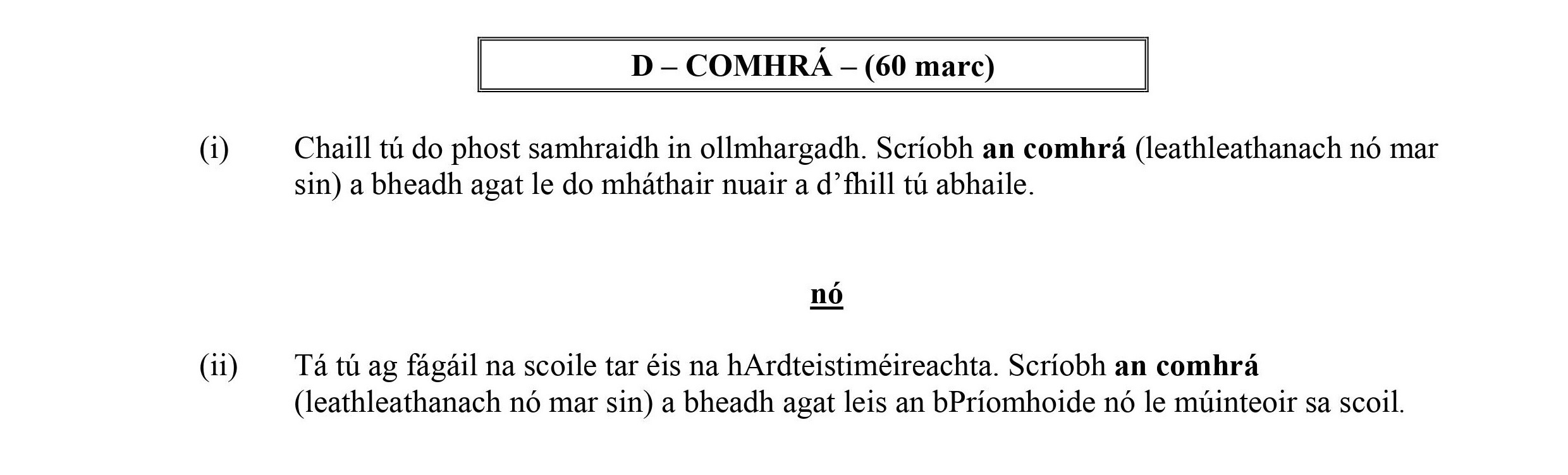 Chuir-tú-do-phost-samhraidh-in-olmhargadh-Leaving Cert Irish-Question D-2007.png