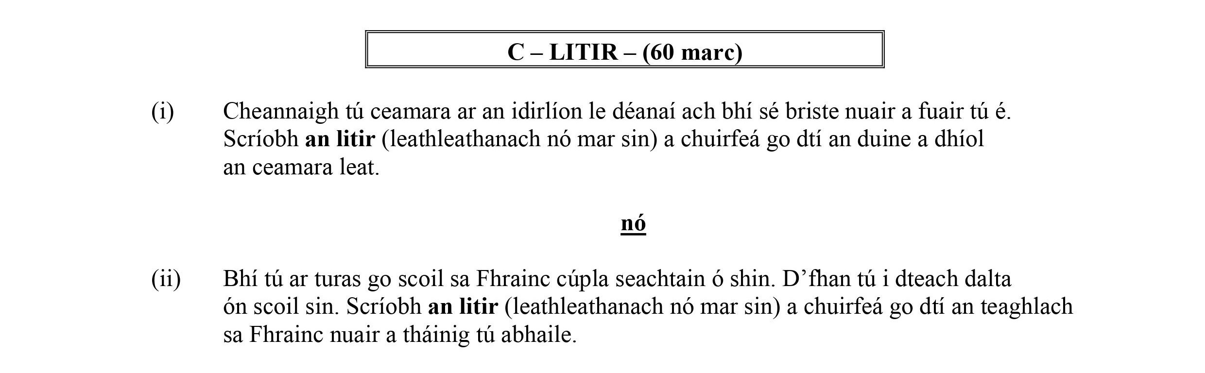 Cheannaigh-tú-ceamara-ar-an-idirlíon-le-déanamh-ach-bhí-sé-briste-nuair-a-fuair-tú-é-Leaving Cert Irish-Question C-2007.png