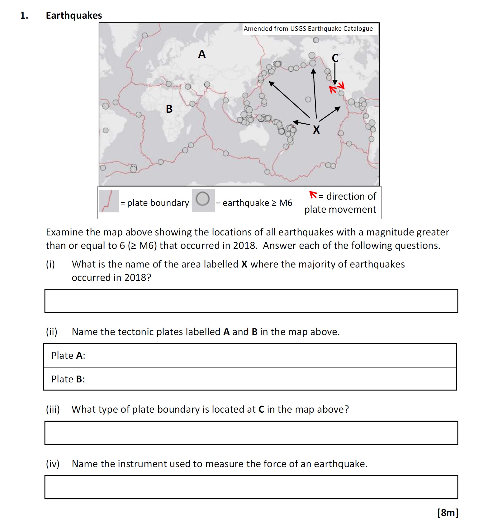 Examine-the-map-above-showing-the-locations-of-all-earthquakes-with-a-magnitude-greater-than-or-equal-to-6-(≥-M6)-that-occurred-in-2018-Leaving Cert Geography-Question 1-2020.png