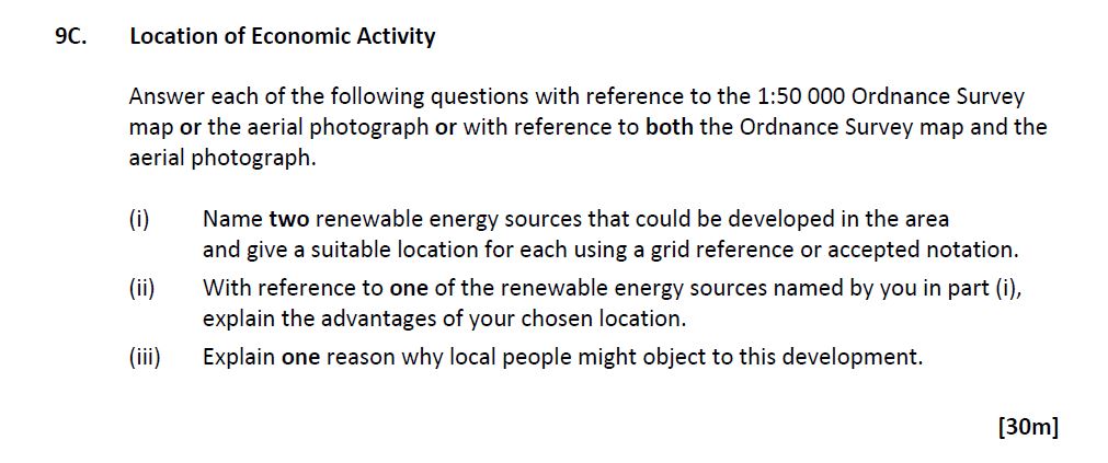 Location-of-Economic-Activity--Answer-each-of-the-following-questions-with-reference-to-the-1:50-000-Ordnance-Survey-map-or-the-aerial-photograph-or-with-reference-to-both-the-Ordnance-Survey-map-and-the-aerial-photograph-Leaving Cert Geography-Question 9C-2018.png