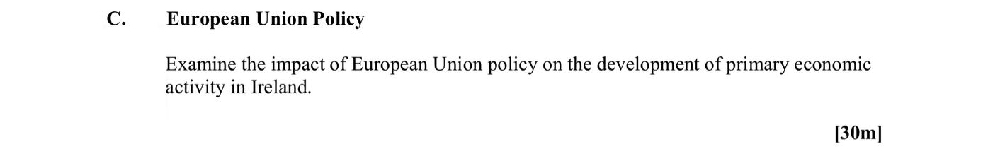 Examine-the-impact-of-European-Union-policy-on-the-development-of-primary-economic-activity-in-Ireland.-Leaving Cert Geography-Question C-2015.png