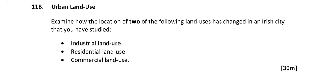 Urban-Land-Use--Examine-how-the-location-of-two-of-the-following-land-uses-has-changed-in-an-Irish-city-that-you-have-studied:----Industrial-land-use---Residential-land-use---Commercial-land-use.-Leaving Cert Geography-Question 11B-2019.png