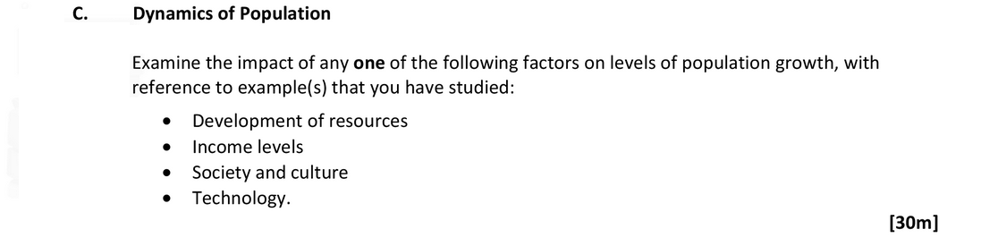 Examine-the-impact-of-any-one-of-the-following-factors-on-levels-of-population-growth,-with-reference-to-examples(s)-that-you-have-studied:----Development-of-resources---Income-levels---Society-and-culture---Technology.-Leaving Cert Geography-Question C-2017.png