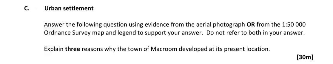 Urban-settlement--Answer-the-following-question-using-evidence-from-the-aerial-photograph-OR-from-the-1:50-000-Ordnance-Survey-map-and-legend-to-support-your-answer-Leaving Cert Geography-Question C-2017.png