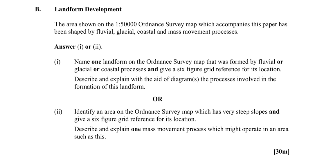 The-area-shown-on-the-1:50000-Ordnance-Survey-map-which-accompanies-this-paper-has-been-shaped-by-fluvial,-glacial,-coastal-and-mass-movement-processes-Leaving Cert Geography-Question B-2011.png